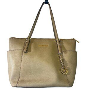 Authenticated Michael Kors Taupe Saffiano Leather Tote Bag purse Valued @ $200